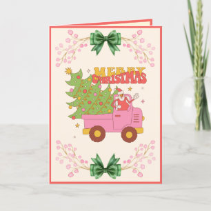 Custom Retro Moderne Leuke Roze Truck Kerstmis Feestdagen Kaart