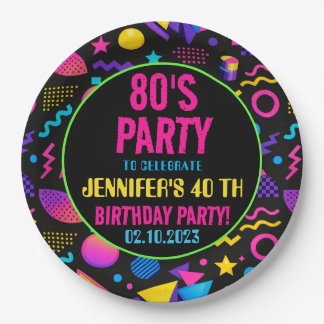 Custom Retro Neon 80’s Birthday – Fun Adult  Papieren Bordje