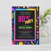 Custom Retro Neon 80's Birthday Party Kaart (Staand voorkant)