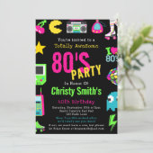 Custom Retro Neon 80's Verjaardagsfeest Kaart (Staand voorkant)