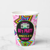 Custom Retro Neon 80's Verjaardagsfeest Papieren Bekers (Achterkant)