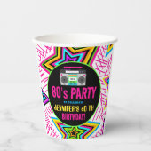 Custom Retro Neon 80's Verjaardagsfeest Papieren Bekers (Voorkant)