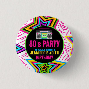 Custom Retro Neon 80's Verjaardagsfeest Ronde Button 3,2 Cm