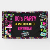 Custom Retro Neon 80's Verjaardagsfeest Spandoek (Horizontaal)