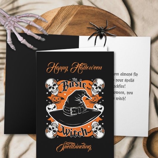 Custom Retro Skull Basic Witch Halloween Groet Kaart