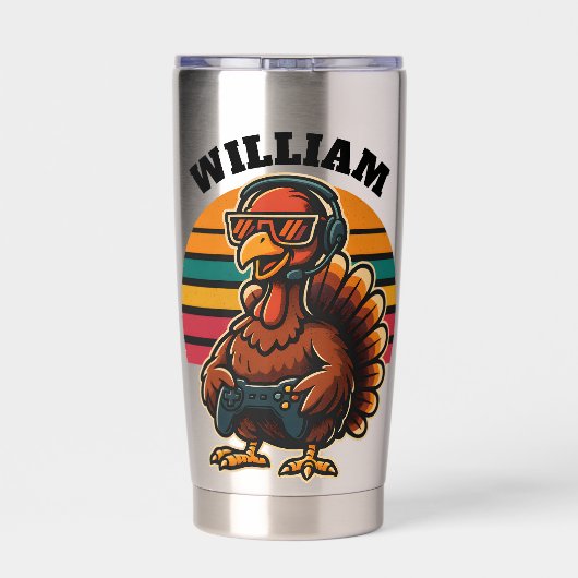 Custom Retro Thanksgiving Turkey Gamer Geïsoleerde Drinkbeker (Achterkant)