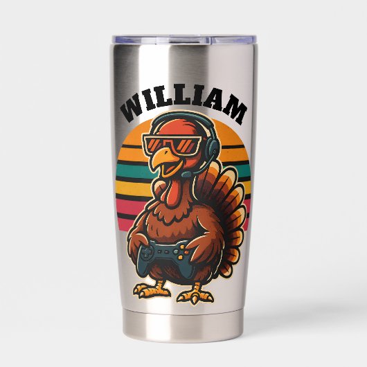Custom Retro Thanksgiving Turkey Gamer Geïsoleerde Drinkbeker (Voorkant)
