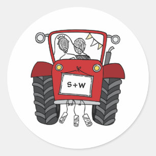 Custom Rode Tractor Country Barn Rustieke Bruiloft Ronde Sticker