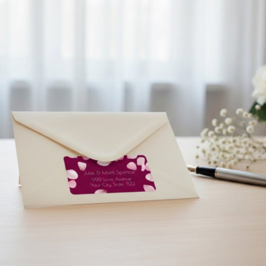 Custom Romantic Pink Petals Address Label
