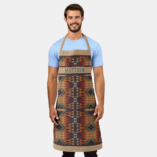 Custom Rood Bruin Blauwgroen Blauw Sinaasappel Moz Schort (Gedragen)