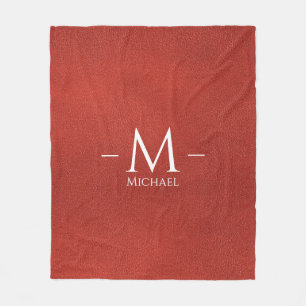 Custom Rood Bruin Leer Look Monogram Naam Fleece Deken