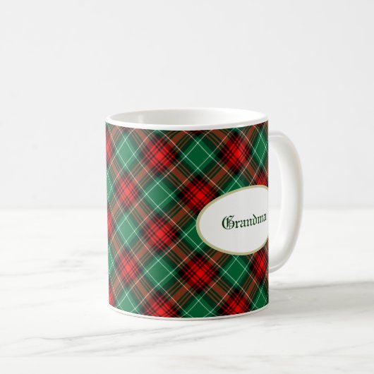 Custom Rood Groen Retro Plaid Koffie Mok (Voorkant rechts)
