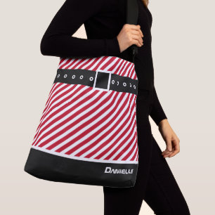 Custom Rood Wit Strepen Candy Cane, Zwart & Belt Crossbody Tas