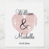 Custom roos roze hart bruiloft wijnfles labels wijn etiket (Enkel label)