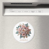 Custom Rose Gold Floral Monogram Round Magnet (In Situ (Lave-vaisselle))