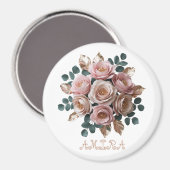 Custom Rose Gold Floral Monogram Round Magnet (Recto/Verso)
