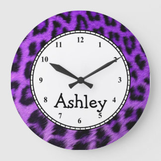 Custom Round Purple Cheetah Grote Klok