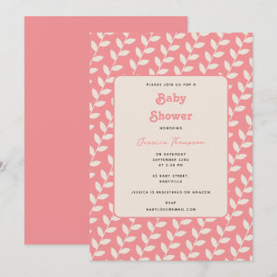 Custom Roze 70s Retro Leaf Meisje Baby shower Kaart