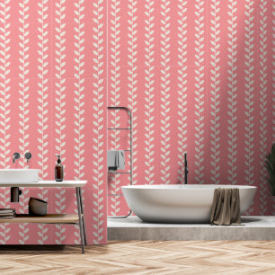 Custom Roze 70s Retro Leaf Patroon Behang