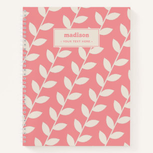 Custom Roze 70s Retro Leaf Patroon Monogram Notitieboek