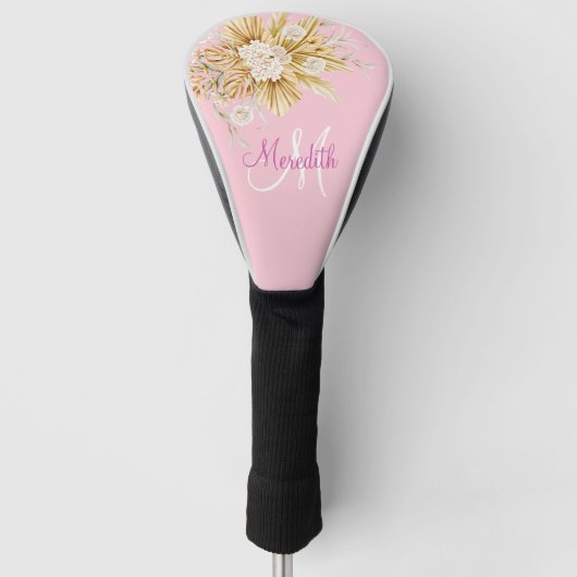 Custom Roze Bloemen Monogram Naam Golfheadcover (Voorkant)