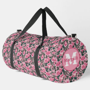 Custom Roze Bloemen Rozen Monogram Grote Duffel Ba Plunjezak