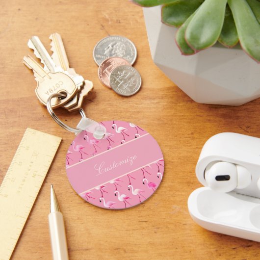 Custom roze flamingo paradijs Waterverf Sleutelhanger (Bureau)