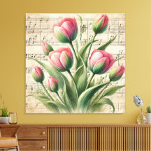 Custom Roze & Groene  Tulpen Bladmuziek