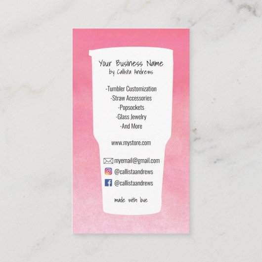 Custom Roze Paarse Blauwgroen Tumbler Waterverf Cr Visitekaartje (Achterkant)