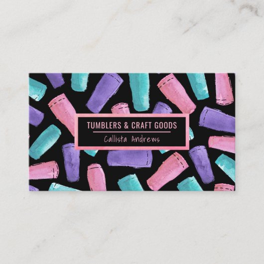 Custom Roze Paarse Blauwgroen Tumbler Waterverf Cr Visitekaartje (Voorkant)