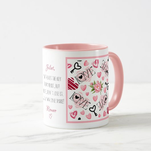 Custom roze pioen harten liefde Valentijnsdag Mok (Voorkant rechts)