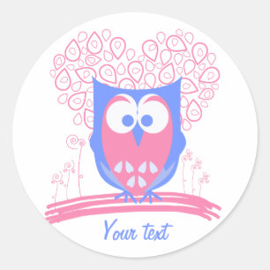 Custom Roze Whimsical Schattige Uil ronde stickers