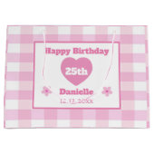 Custom Roze Wit Geruit Happy 25th Verjaardag Groot Cadeauzakje (Voorkant)
