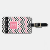 Custom Roze Wit Zwart Grijs Chevron Patroon Bagagelabel (Voorkant horizontaal)
