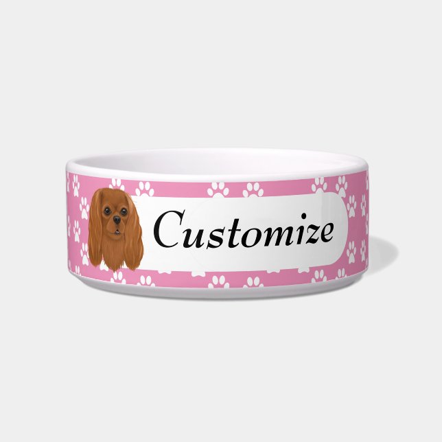 Custom Ruby Cavalier King Charles Spaniel   Voerbakje (Voorkant)
