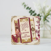 Custom Ruby Rood en goud Sweet 16 Karikatuur Kaart (Staand voorkant)