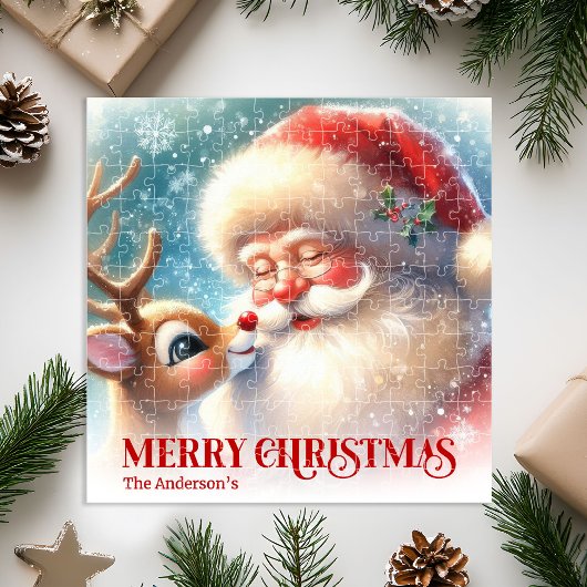 Custom Rudolph and Santa Christmas Puzzle for Kids