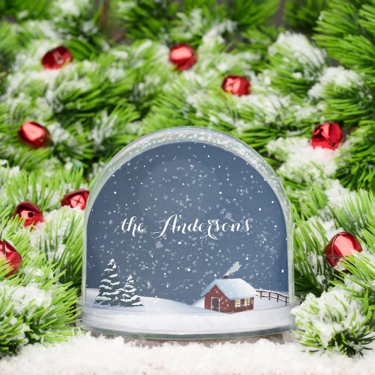 Custom Rustic Snowy Cabin Scene Snow Globe (Noël)