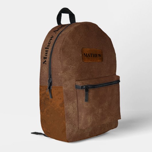 Custom rustiek en klassiek bruin leer voor hem bedrukte rugzak (Achterkant Hoek Links)