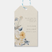 Custom rustieke blauw geel bloemen bruiloft dank u cadeaulabel (Voorkant)