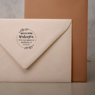 Custom rustieke krans getrouwd paar retour adres zelfinktende stempel