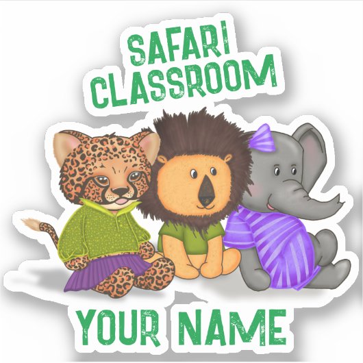 Custom Safari Classroom Cheetah Lion Elephant Sticker (Voorkant)