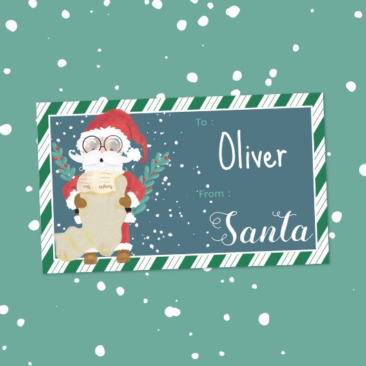 Custom Santa Blue Kid Gift Tag Sticker