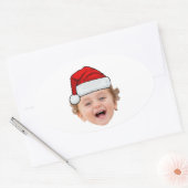Custom Santa Hat Stickers, Face Photo Christmas Ovale Sticker (Envelop)