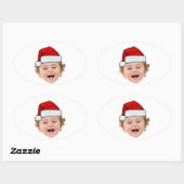 Custom Santa Hat Stickers, Face Photo Christmas Ovale Sticker (Vel)