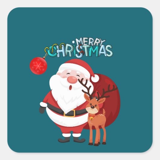 Custom Santa & Reindeer Happy Holiday Sticker (Voorkant)