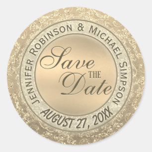 Custom Save the Date Gold Glam Seal Ronde Sticker