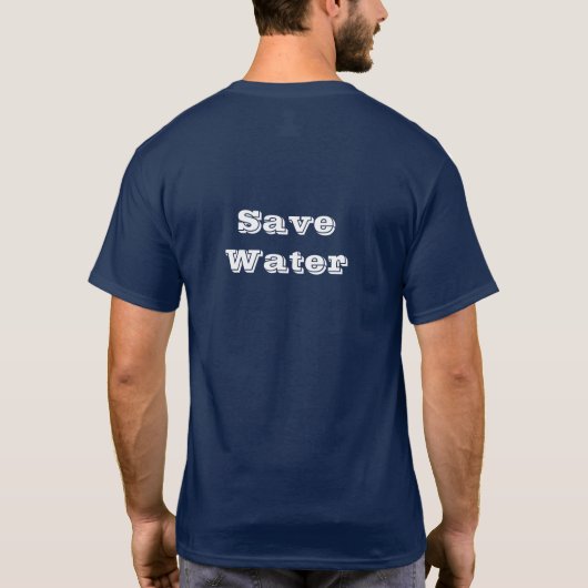 Custom Save Water Text Bleu Basic Dark T-Shirt (Dos)