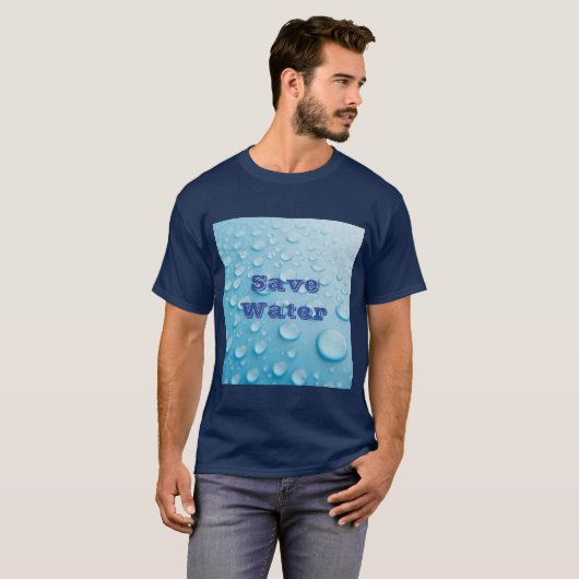 Custom Save Water Text Bleu Basic Dark T-Shirt (Devant entier)