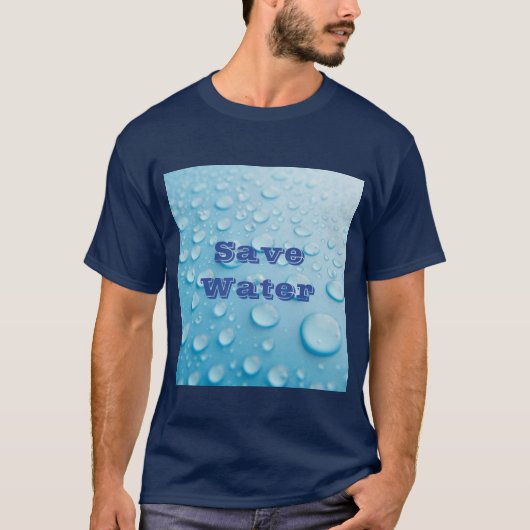 Custom Save Water Text Bleu Basic Dark T-Shirt (Devant)